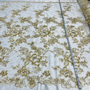 Beaded Corded Bridal Lace Fabric - Gold, Ivory, White, Embroidered Net Mesh, 53" Width (1 Yard)