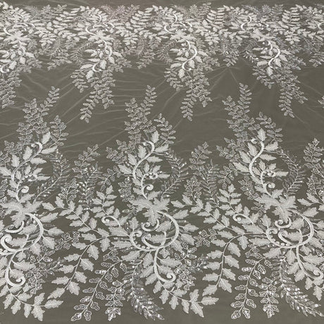 1 Yard Beaded Sequined Lace Fabric Embroidered 100 Percent Polyester Net Mesh 52 inch Width