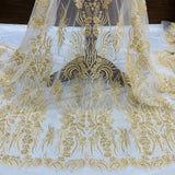 Beaded Lace Fabric on Polyester Net Mesh 52"