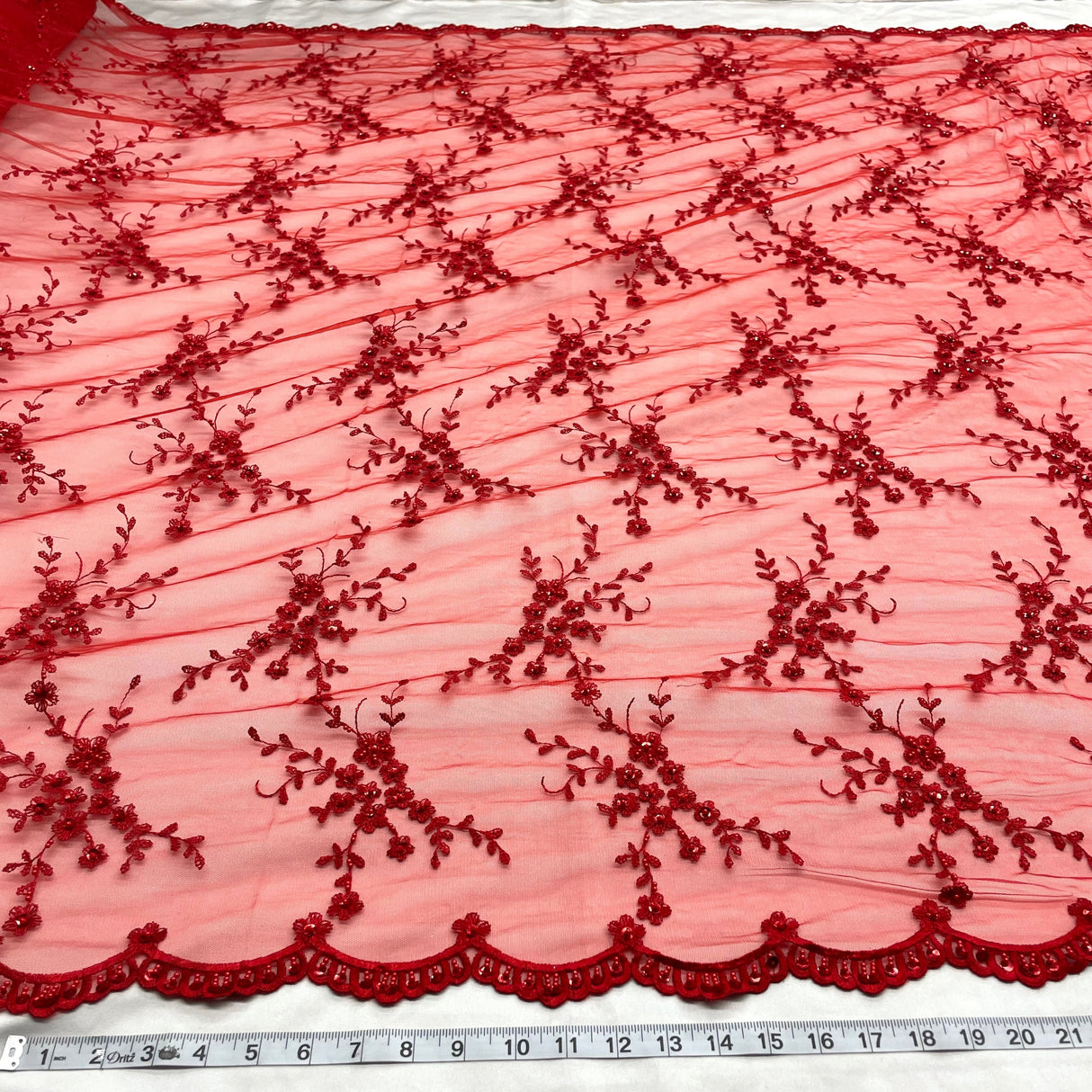Beaded Lace Fabric on Polyester Net Mesh 54"