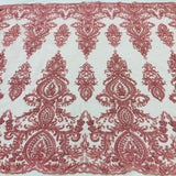 Beaded Lace Fabric Embroidered Polyester Net Mesh 48"