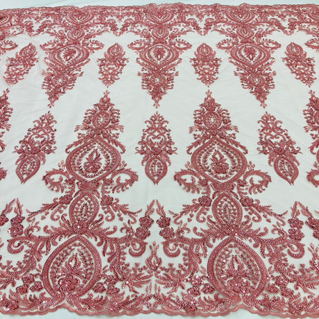 Beaded Lace Fabric Embroidered Polyester Net Mesh 48"