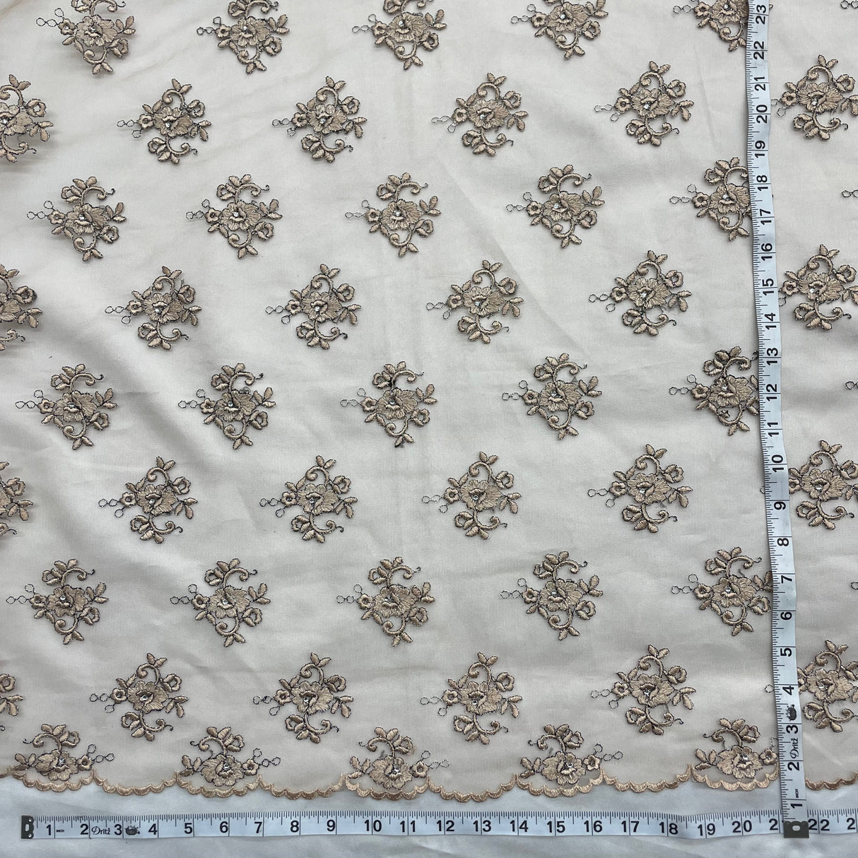 Beaded Lace Fabric on Polyester Net Mesh 52"