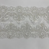 Corded Double Sided Lace Trimming Polyester Fabric - Embroidered Net Mesh, 6.5" Width (1 Yard)