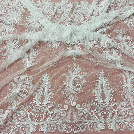 Beaded Lace Fabric Embroidered on Polyester Net Mesh