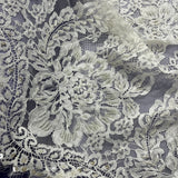 Beaded Chantilly Lace Fabric with Eyelash Scallop, Off White, 3 Yards x 56"