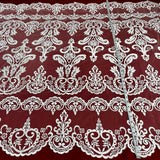 1 Yard Corded Bridal Lace Fabric Embroidered on Polyester Net Mesh