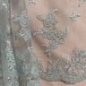 1 Yard Corded Bridal Lace Fabric Embroidered on Polyester Net Mesh Silver for Wedding and Evening Gowns – 51"