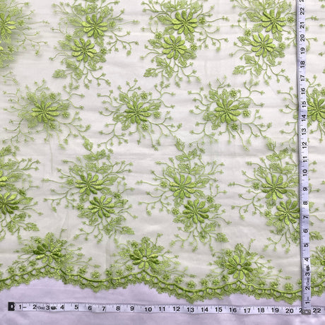 Floral Lace Fabric Embroidered On 100 Percent Polyester Net Mesh - Floral Embroidered Lace, Assorted Colors, 52" Width (1 Yard)