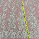 1 Yard Handmade Beaded Lace Fabric Embroidered on Polyester Net Mesh 54 inch Width