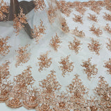 Beaded Lace Fabric on Polyester Net Mesh 50"