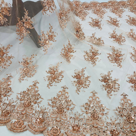 Beaded Lace Fabric on Polyester Net Mesh 50"