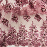 Beaded Rhinestone 3D Floral Lace Fabric 54" Wide