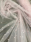 Glitter Mesh Fabric with Scattered Pearls