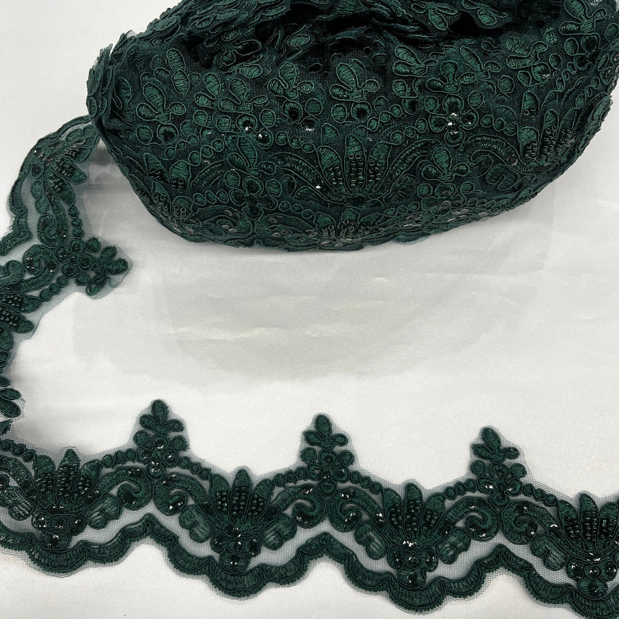 Beaded Corded Lace Trimming 100 Percent Polyester Net Mesh Fabric - Embroidered, 3" Wide, Multiple Colors (1 Yard)