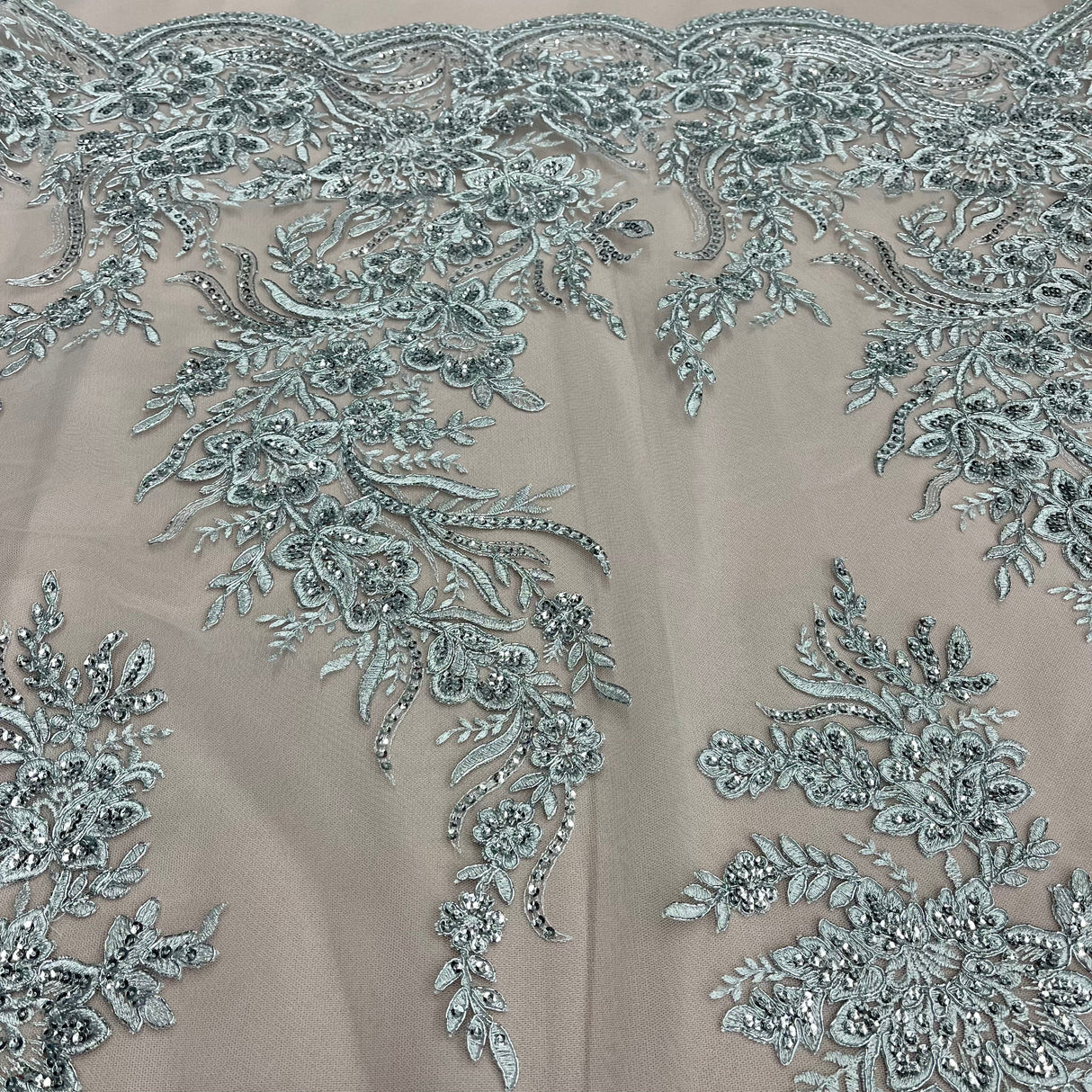 Beaded Corded Bridal Lace Fabric