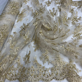 Beaded Corded Floral Lace Fabric 52" Scalloped Edges