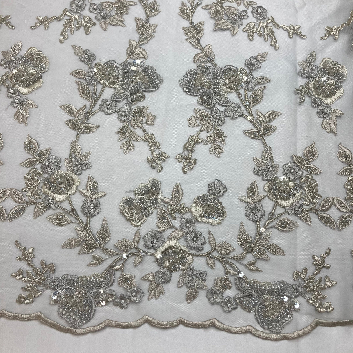 Beaded Lace Fabric on Polyester Net Mesh