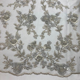 Beaded Lace Fabric on Polyester Net Mesh