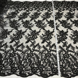 Beaded Corded Lace Navy Mesh