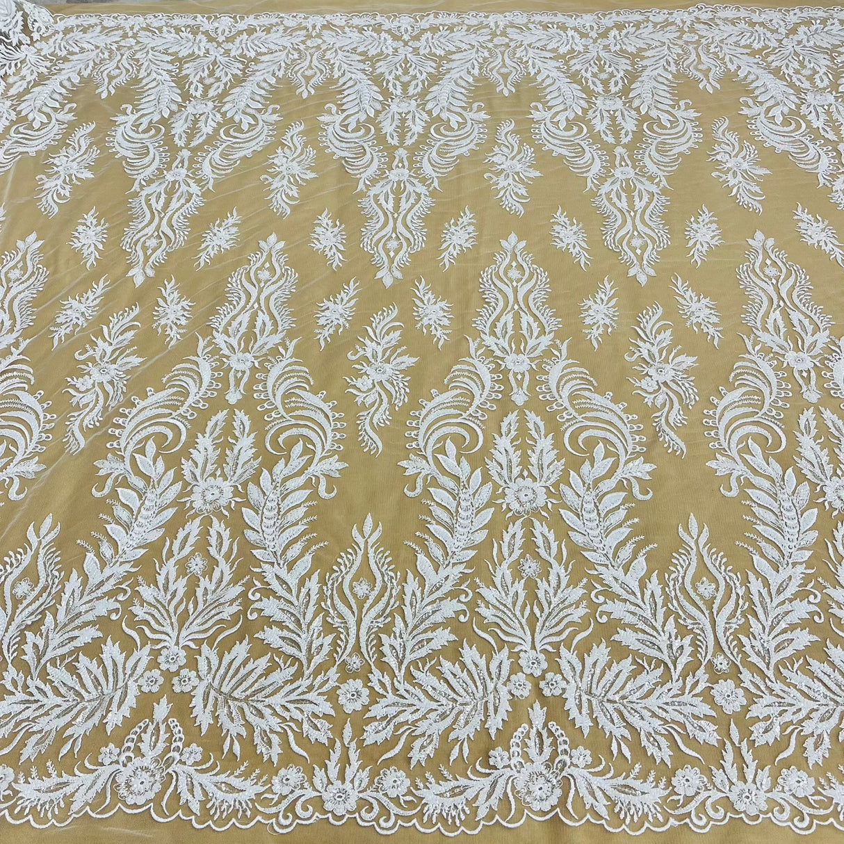 Beaded Sequined Lace Fabric 100% Polyester Net Mesh 56" Wide