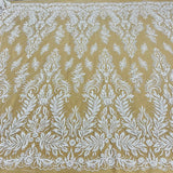 Beaded Sequined Lace Fabric 100% Polyester Net Mesh 56" Wide