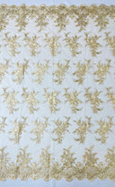 Valentina Embroider Floral Lace Polyester Fabric - Corded Floral Embroidery With Sequins, Mesh Lace, Double Scallop Edge, 50-54" Width (1 Yard)