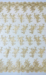 Valentina Embroider Floral Lace Polyester Fabric - Corded Floral Embroidery With Sequins, Mesh Lace, Double Scallop Edge, 50-54" Width (1 Yard)