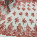 Beaded Lace Fabric on Polyester Net Mesh