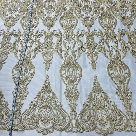 Bridal Lace Fabric Corded Embroidered 54" White Ivory Gold Silver
