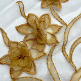 1 Yard Beaded 3D Floral Lace Fabric Embroidered on 100% Polyester Net Mesh Gold 52" Wide