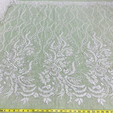 1 Yard Beaded Lace Fabric Embroidered on 100% Polyester Net Mesh