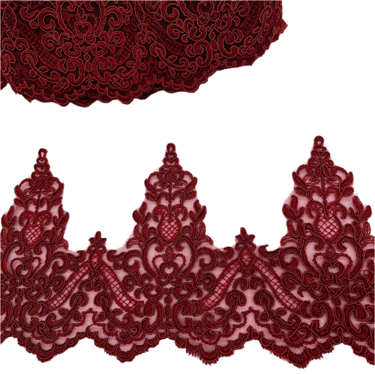 Polyester Net Mesh Corded Lace Trim 6" Wide