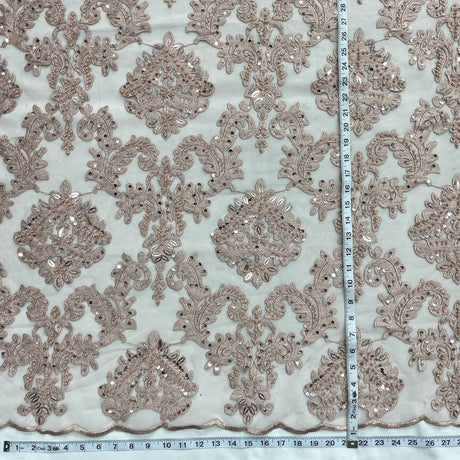 Beaded Lace Fabric Embroidered On 100 Percent Polyester Net Mesh - Beaded, Sequin, And Pearl Embellishment, 56" Width (1 Yard)