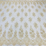 1 Yard Beaded Corded Lace Fabric Embroidered on 100 Percent Polyester Net Mesh 52 Inch Width