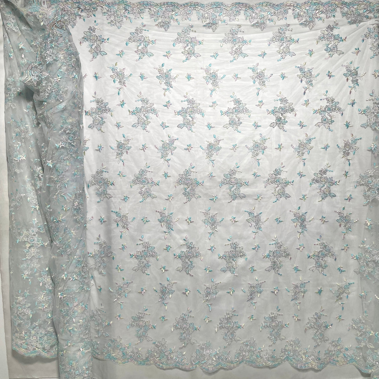 Corded Bridal Lace Fabric on Polyester Net Mesh