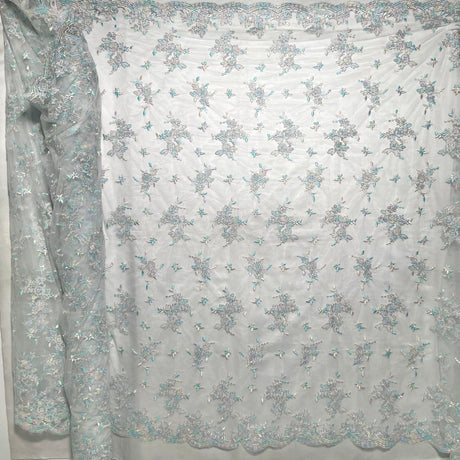 Corded Bridal Lace Fabric on Polyester Net Mesh