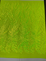 Phoenix Sequin Feather Polyester Fabric - Iridescent Flame Design, 54" Width (1 Yard)