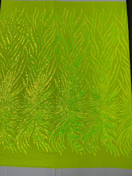 Phoenix Sequin Feather Polyester Fabric - Iridescent Flame Design, 54" Width (1 Yard)
