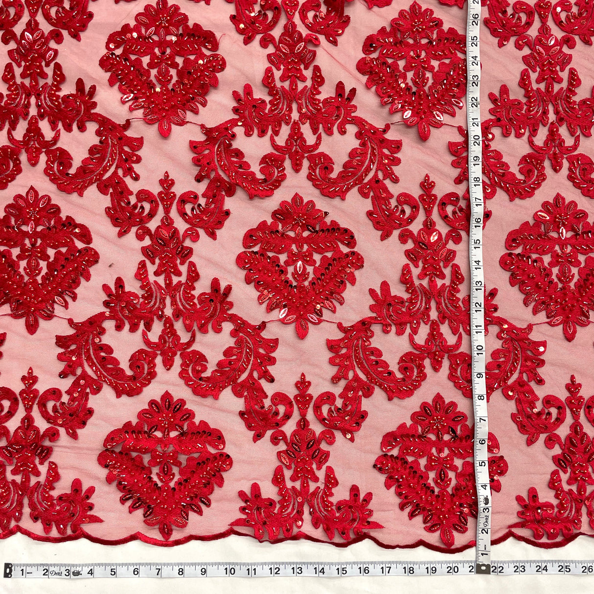 Beaded Lace Fabric on Polyester Net Mesh 56"