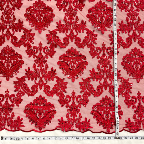 Beaded Lace Fabric on Polyester Net Mesh 56"