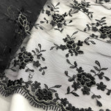 Beaded Lace Fabric on Polyester Net Mesh Black 50"