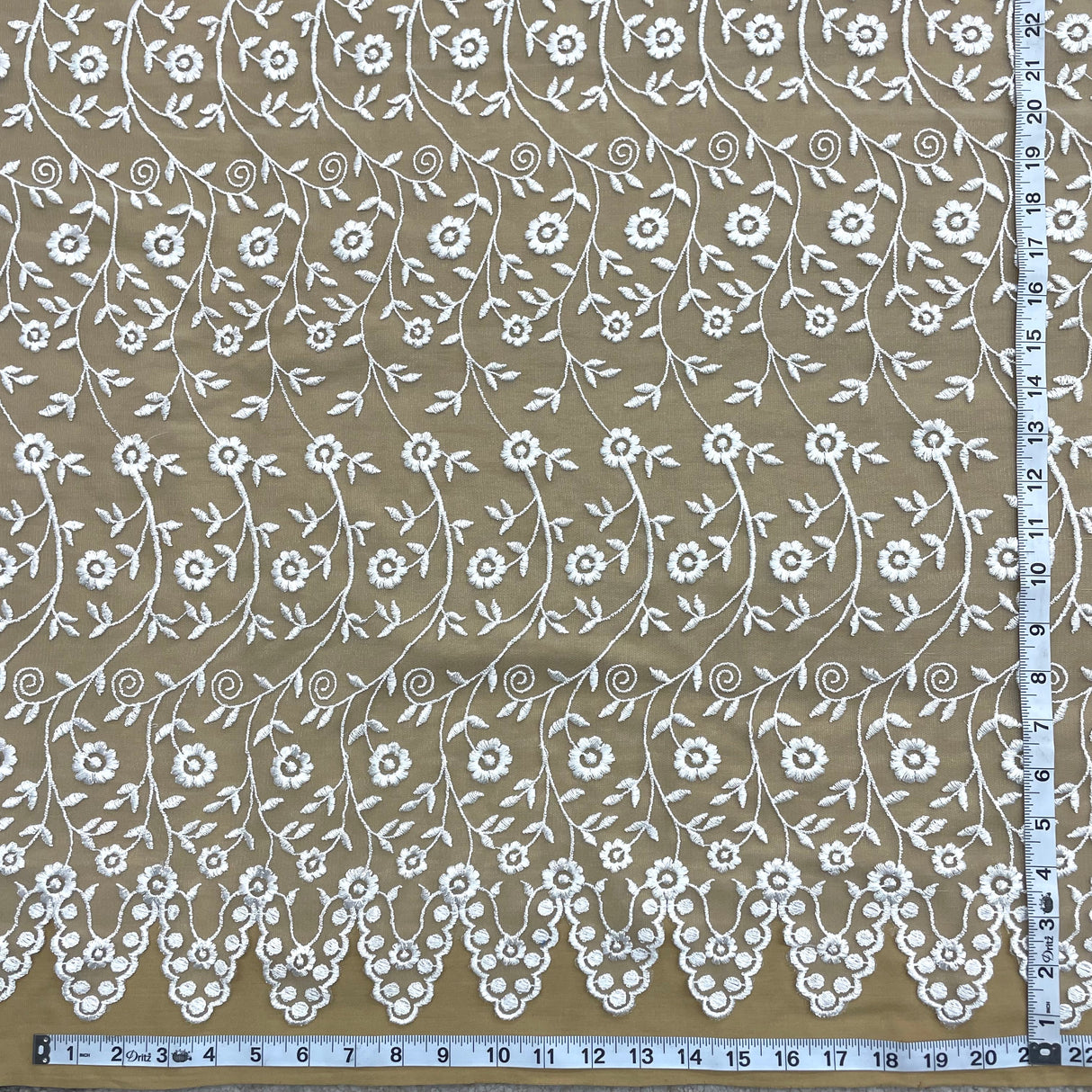 Embroidered Lace Fabric Ivory Mesh
