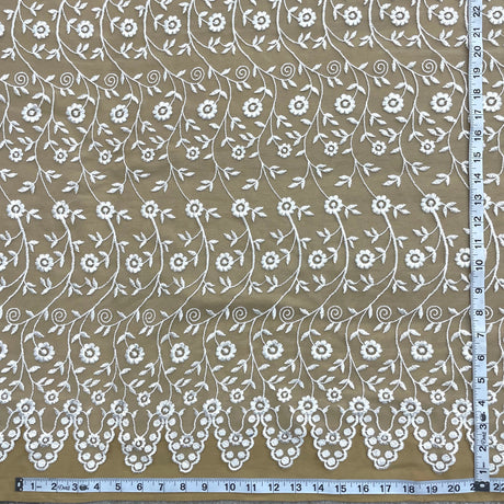 Embroidered Lace Fabric Ivory Mesh