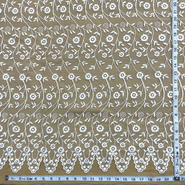 Embroidered Lace Fabric Ivory Mesh
