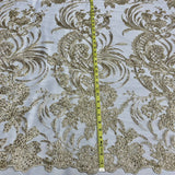 1 Yard Corded & Sequined Bridal Lace Fabric Embroidered on 100% Polyester Net Mesh – Silver – 54"