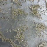 Beaded Corded Lace Fabric 100% Polyester Net Mesh 52"