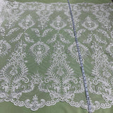 1 Yard Ivory Beaded and Corded Bridal Lace Fabric Embroidered on Polyester Net Mesh 52 Inch Width
