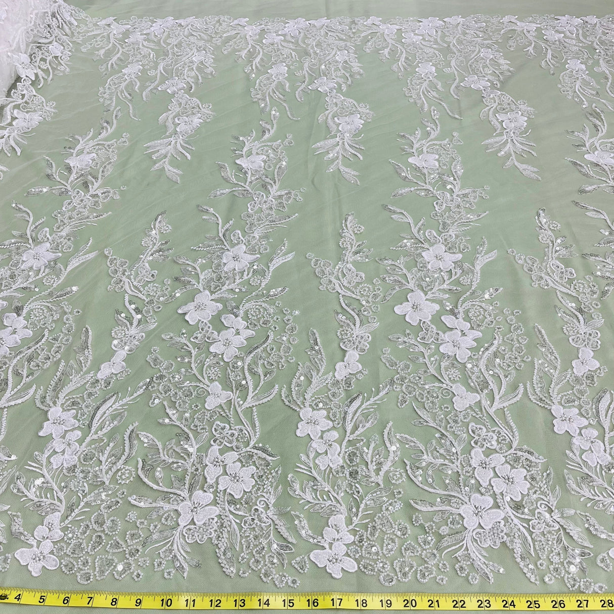 Beaded Lace Fabric on Polyester Net Mesh 54"
