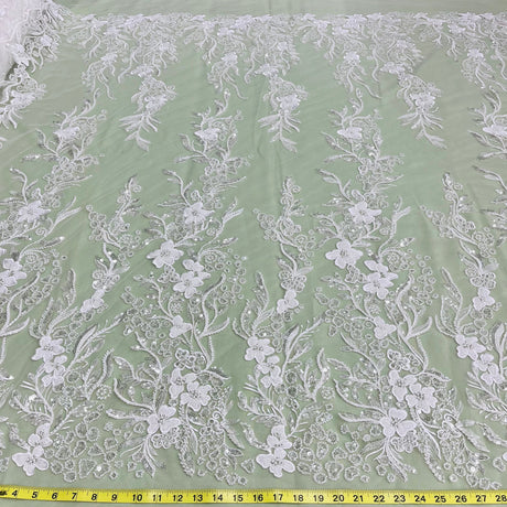 Beaded Lace Fabric on Polyester Net Mesh 54"